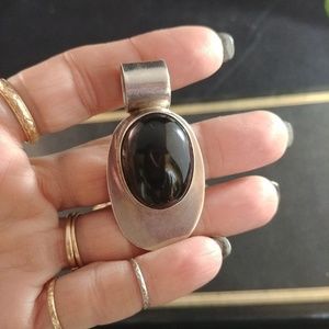 Large Vintage Onyx Pendant in Sterling Silver